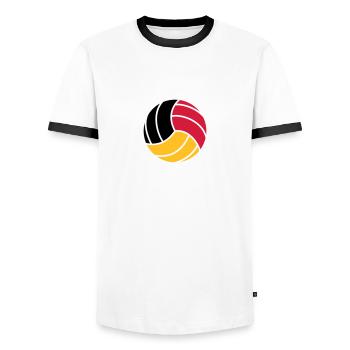 Volleyball 3c - Männer Kontrast-T-Shirt - Weiß/Schwarz - Vorne - AI Model Female 172 light (172cm) & AI Model Male 178 dark (178cm)