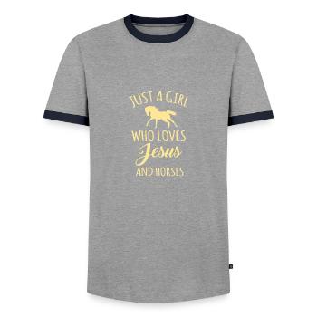 Jésus et les chevaux, citation amusante amoureux des chevaux Vi - T-shirt contrasté Homme - gris/marine  - Devant - AI Model Female 172 light (172cm) & AI Model Male 178 light (178cm)