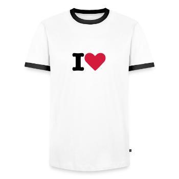 I love - T-shirt contrasté Homme - blanc/noir - Devant - AI Model Female 172 light (172cm) & AI Model Male 178 dark (178cm)