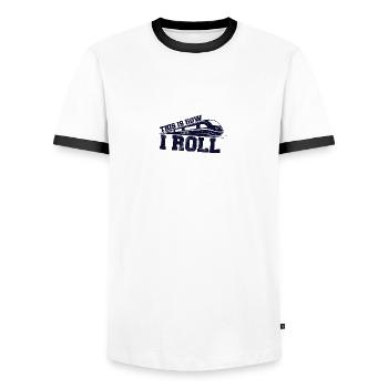 Lokführer, Zugführer, Eisenbahn, U-Bahn, ICE, Zug - Männer Kontrast-T-Shirt - Weiß/Schwarz - Vorne - AI Model Female 172 light (172cm) & AI Model Male 178 dark (178cm)