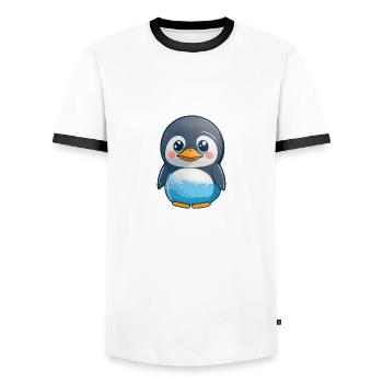 Pingouin totalement mignon - T-shirt contrasté Homme - blanc/noir - Devant - AI Model Female 172 light (172cm) & AI Model Male 178 dark (178cm)