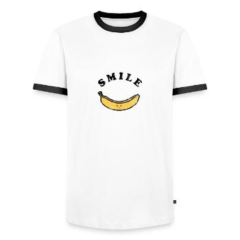 Fruit / Fruits: Banana - Laugh - Smile - Men's Ringer Shirt - white/black - Front - AI Model Female 172 light (172cm) & AI Model Male 178 dark (178cm)