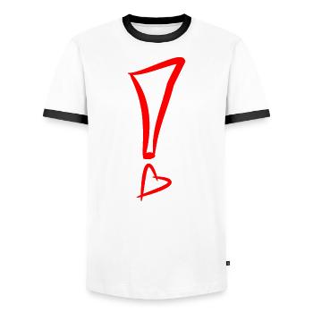 Point d'exclamation avec coeur rouge - T-shirt contrasté Homme - blanc/noir - Devant - AI Model Female 172 light (172cm) & AI Model Male 178 dark (178cm)