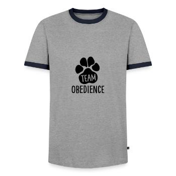 Team Obedience - Sports canins - Patte canine - T-shirt contrasté Homme - gris/marine  - Devant - AI Model Female 172 light (172cm) & AI Model Male 178 light (178cm)