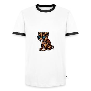 Leopard Cool Animal - Men's Ringer Shirt - white/black - Front - AI Model Female 172 light (172cm) & AI Model Male 178 dark (178cm)