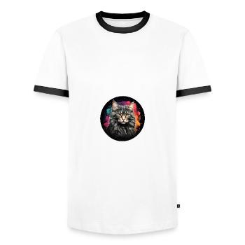 Portrait de chat américain à poil long - T-shirt contrasté Homme - blanc/noir - Devant - AI Model Female 172 light (172cm) & AI Model Male 178 dark (178cm)