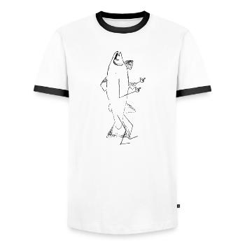 Casual Salmon with Arms & Legs – Funny - Men's Ringer Shirt - white/black - Front - AI Model Female 172 light (172cm) & AI Model Male 178 dark (178cm)