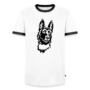 La tête de Malinoi - T-shirt contrasté Homme - blanc/noir - Devant - AI Model Female 172 light (172cm) & AI Model Male 178 dark (178cm)