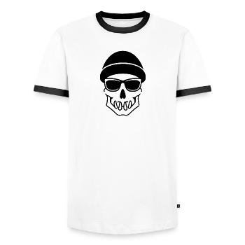 Totenkopf Hipster Halloween - Männer Kontrast-T-Shirt - Weiß/Schwarz - Vorne - AI Model Female 172 light (172cm) & AI Model Male 178 dark (178cm)