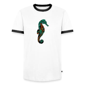 Seahorse Art - Men's Ringer Shirt - white/black - Front - AI Model Female 172 light (172cm) & AI Model Male 178 dark (178cm)