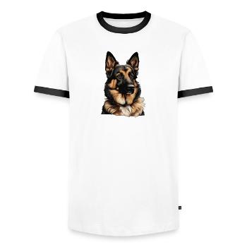 schäferhund - Männer Kontrast-T-Shirt - Weiß/Schwarz - Vorne - AI Model Female 172 light (172cm) & AI Model Male 178 dark (178cm)