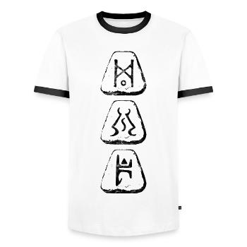 Enigma pour les joueurs - T-shirt contrasté Homme - blanc/noir - Devant - AI Model Female 172 light (172cm) & AI Model Male 178 dark (178cm)