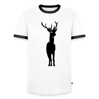 Hirsch / deer (B, 1c) - Men's Ringer Shirt - white/black - Front - AI Model Female 172 light (172cm) & AI Model Male 178 dark (178cm)