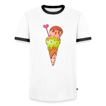 Ice cream ice cream ice cream ice cream ball ice cream sundae - Men's Ringer Shirt - white/black - Front - AI Model Female 172 light (172cm) & AI Model Male 178 dark (178cm)