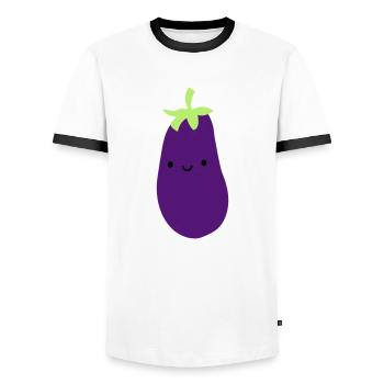 aubergine mit gesicht augen mund niedlich suess ge - Männer Kontrast-T-Shirt - Weiß/Schwarz - Vorne - AI Model Female 172 light (172cm) & AI Model Male 178 dark (178cm)