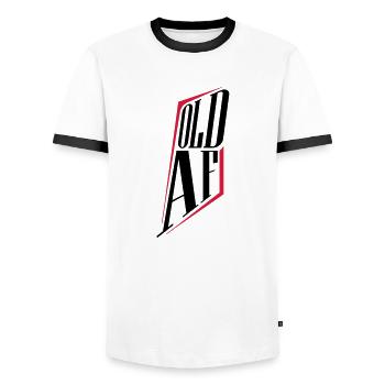 old AF Text Logo - Men's Ringer Shirt - white/black - Front - AI Model Female 172 light (172cm) & AI Model Male 178 dark (178cm)
