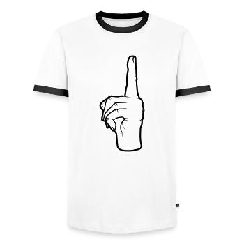 Hand gesture upwards - Men's Ringer Shirt - white/black - Front - AI Model Female 172 light (172cm) & AI Model Male 178 dark (178cm)