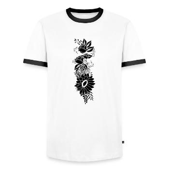 Floral black and white letter i - Men's Ringer Shirt - white/black - Front - AI Model Female 172 light (172cm) & AI Model Male 178 dark (178cm)