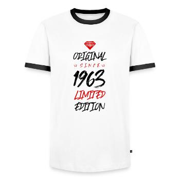 1963 limited edition - Männer Kontrast-T-Shirt - Weiß/Schwarz - Vorne - AI Model Female 172 light (172cm) & AI Model Male 178 dark (178cm)