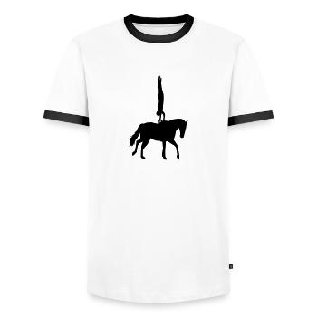 Voltigieren - Männer Kontrast-T-Shirt - Weiß/Schwarz - Vorne - AI Model Female 172 light (172cm) & AI Model Male 178 dark (178cm)
