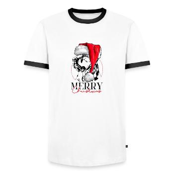Santa TOSA INU Joyeux Noël Chiens Wilsigns - T-shirt contrasté Homme - blanc/noir - Devant - AI Model Female 172 light (172cm) & AI Model Male 178 dark (178cm)