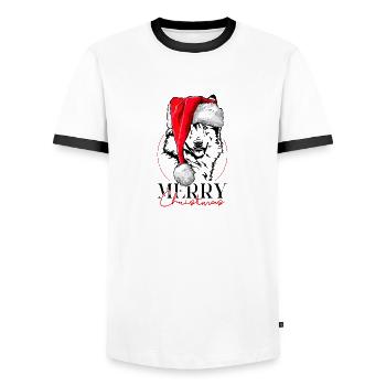 Santa Islandhund Merry Christmas Hunde Wilsigns - Männer Kontrast-T-Shirt - Weiß/Schwarz - Vorne - AI Model Female 172 light (172cm) & AI Model Male 178 dark (178cm)