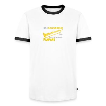 Blasmusik - Ich schnarche nicht .. Fanfare - Männer Kontrast-T-Shirt - Weiß/Schwarz - Vorne - AI Model Female 172 light (172cm) & AI Model Male 178 dark (178cm)