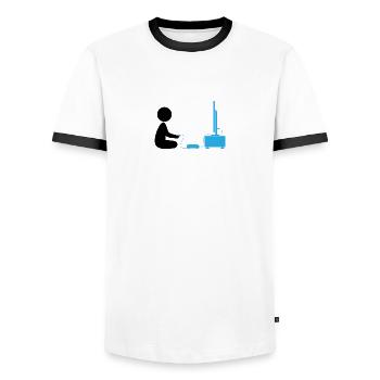 A Boy Plays With His Games Console - Men's Ringer Shirt - white/black - Front - AI Model Female 172 light (172cm) & AI Model Male 178 dark (178cm)
