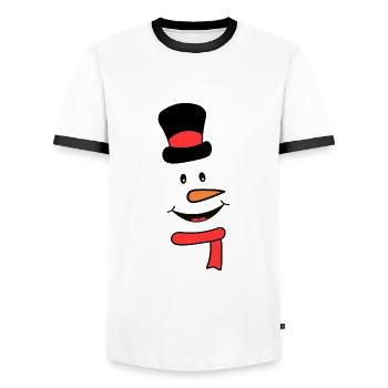 Schneemann Gesicht mit Schal und Hut - Männer Kontrast-T-Shirt - Weiß/Schwarz - Vorne - AI Model Female 172 light (172cm) & AI Model Male 178 dark (178cm)