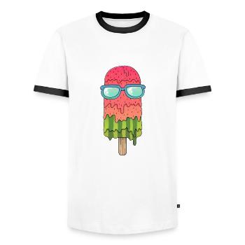 Melon ice cream (sunglasses) - Men's Ringer Shirt - white/black - Front - AI Model Female 172 light (172cm) & AI Model Male 178 dark (178cm)