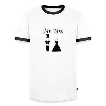 mrmrs_222 - T-shirt contrasté Homme - blanc/noir - Devant - AI Model Female 172 light (172cm) & AI Model Male 178 dark (178cm)
