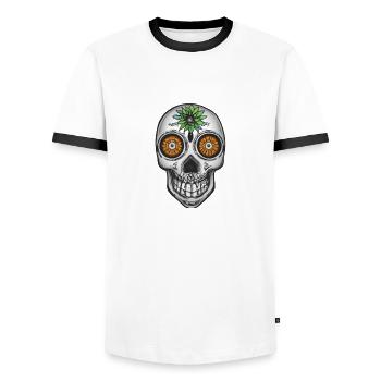 Skull Mexican Style, Día de Muertos - Männer Kontrast-T-Shirt - Weiß/Schwarz - Vorne - AI Model Female 172 light (172cm) & AI Model Male 178 dark (178cm)