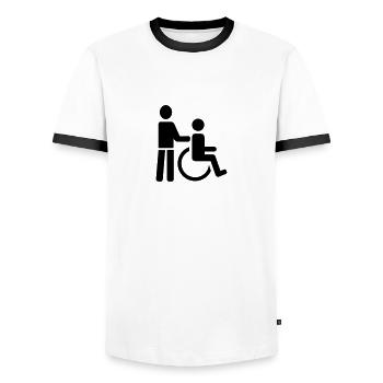 Rollstuhl - Männer Kontrast-T-Shirt - Weiß/Schwarz - Vorne - AI Model Female 172 light (172cm) & AI Model Male 178 dark (178cm)
