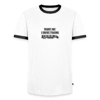 Lokführer, Zugführer, Eisenbahn, U-Bahn, ICE, Zug - Männer Kontrast-T-Shirt - Weiß/Schwarz - Vorne - AI Model Female 172 light (172cm) & AI Model Male 178 dark (178cm)