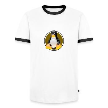 Linux Tux - Männer Kontrast-T-Shirt - Weiß/Schwarz - Vorne - AI Model Female 172 light (172cm) & AI Model Male 178 dark (178cm)