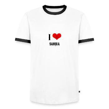 I Love Herz Laender Sambia - Männer Kontrast-T-Shirt - Weiß/Schwarz - Vorne - AI Model Female 172 light (172cm) & AI Model Male 178 dark (178cm)