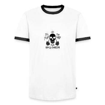 Halloween. Totem. Skull. Skull - Men's Ringer Shirt - white/black - Front - AI Model Female 172 light (172cm) & AI Model Male 178 dark (178cm)