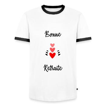 RETRAITE. BONNE RETRAITE. JOYEUSE RETRAITE - T-shirt contrasté Homme - blanc/noir - Devant - AI Model Female 172 light (172cm) & AI Model Male 178 dark (178cm)