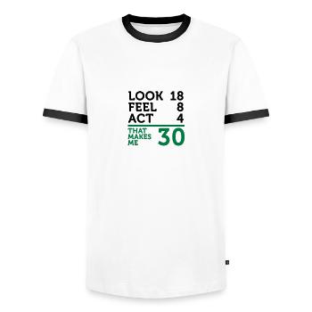 Ich bin 30 Jahre alt, aber.... - Männer Kontrast-T-Shirt - Weiß/Schwarz - Vorne - AI Model Female 172 light (172cm) & AI Model Male 178 dark (178cm)