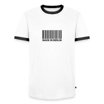 made in berlin - Men's Ringer Shirt - white/black - Front - AI Model Female 172 light (172cm) & AI Model Male 178 dark (178cm)