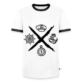 Boussole à voile Navigation maritime - T-shirt contrasté Homme - blanc/noir - Devant - AI Model Female 172 light (172cm) & AI Model Male 178 dark (178cm)