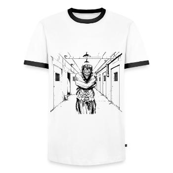 Batman Crazy Joker Straitjacket - Men's Ringer Shirt - white/black - Front - AI Model Female 172 light (172cm) & AI Model Male 178 dark (178cm)