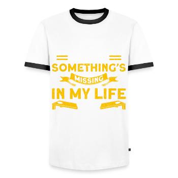 Cornhole Game Cornhole Joueur Cornhole Cadeau - T-shirt contrasté Homme - blanc/noir - Devant - AI Model Female 172 light (172cm) & AI Model Male 178 dark (178cm)