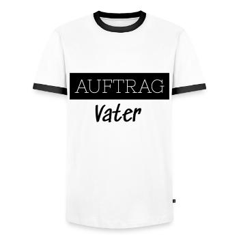 Order Father Family Funny Gift - Men's Ringer Shirt - white/black - Front - AI Model Female 172 light (172cm) & AI Model Male 178 dark (178cm)