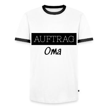 Order Grandma Family Funny Grandmother Gift - Men's Ringer Shirt - white/black - Front - AI Model Female 172 light (172cm) & AI Model Male 178 dark (178cm)