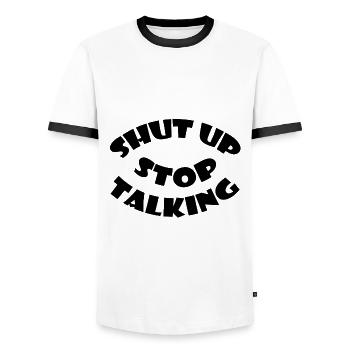 Just shut - Men's Ringer Shirt - white/black - Front - AI Model Female 172 light (172cm) & AI Model Male 178 dark (178cm)