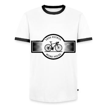 Less Petrol More Pedal Badge RoB - Premium Shi - Men's Ringer Shirt - white/black - Front - AI Model Female 172 light (172cm) & AI Model Male 178 dark (178cm)