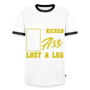 Handicap Amputee Amputation Prosthetic Leg - Men's Ringer Shirt - white/black - Front - AI Model Female 172 light (172cm) & AI Model Male 178 dark (178cm)