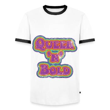 Queer 'n' Bold Rainbow Vintage - Men's Ringer Shirt - white/black - Front - AI Model Female 172 light (172cm) & AI Model Male 178 dark (178cm)
