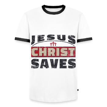 Jesus Christus rettet Shirt für Damen und Herren - Männer Kontrast-T-Shirt - Weiß/Schwarz - Vorne - AI Model Female 172 light (172cm) & AI Model Male 178 dark (178cm)